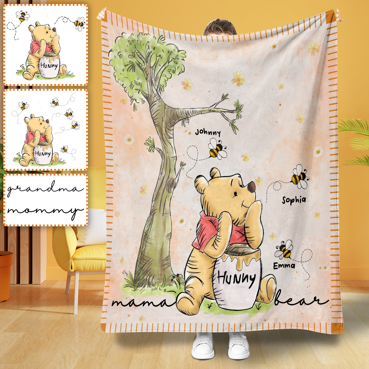 Personalized Mama Bear Mouse Blanket for Mother's Day Gift Blanket GradoCreations