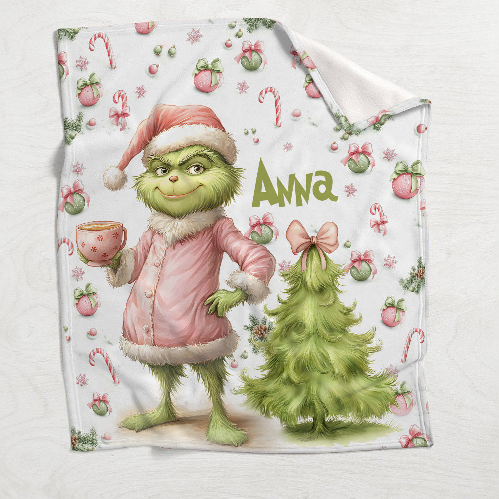 Personalized Grinch Christmas Blanket Custom Name Gift Blanket GradoCreations