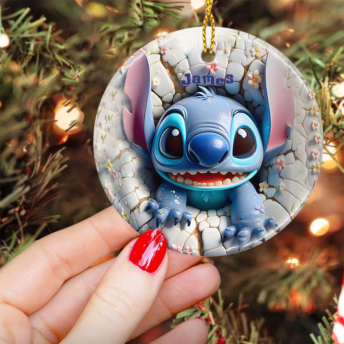 Personalized Ohana Ceramic Ornament Custom Name Gift for Christmas Ceramic Circle Ornament GradoCreations