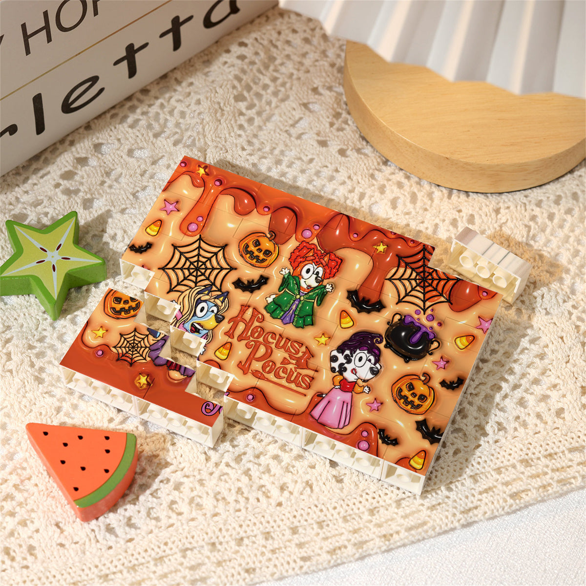 Personalized Halloween Building Brick Block Custom Design Gift One-sided Rectangle Building Brick Blocks GradoCreations
