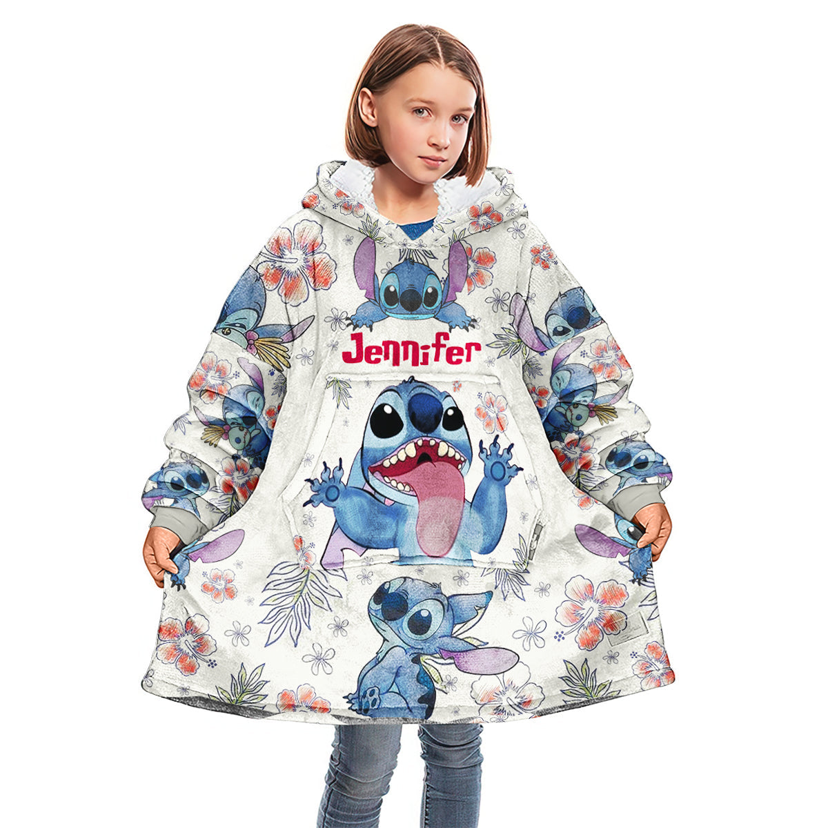 Personalized Stitch Blanket Hoodie Gift for Kids & Teens Blanket Hoodie GradoCreations