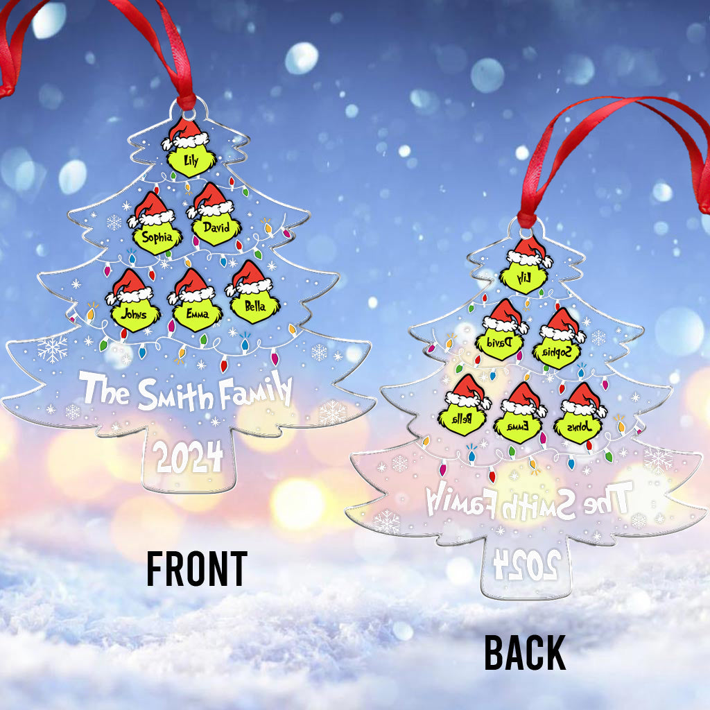 Personalized Grinch Family Transparent Christmas Ornament 2024 One-sided Ornament GradoCreations