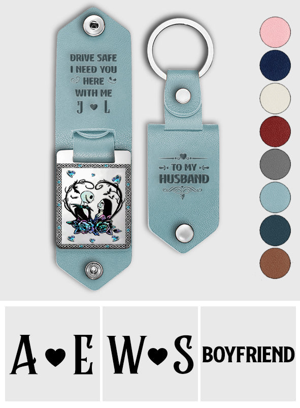 Personalized Leather Photo Keychain Gift for Couples | Drive Safe Reminder Leather Photo Keychain GradoCreations