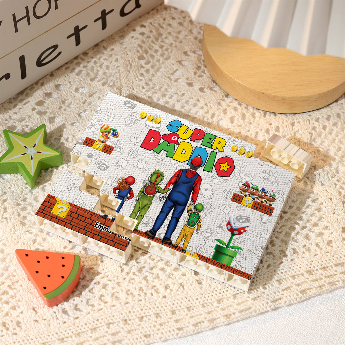Personalized Super Dad Building Brick Custom Name Gift for Father's Day One-sided Rectangle Building Brick Blocks GradoCreations