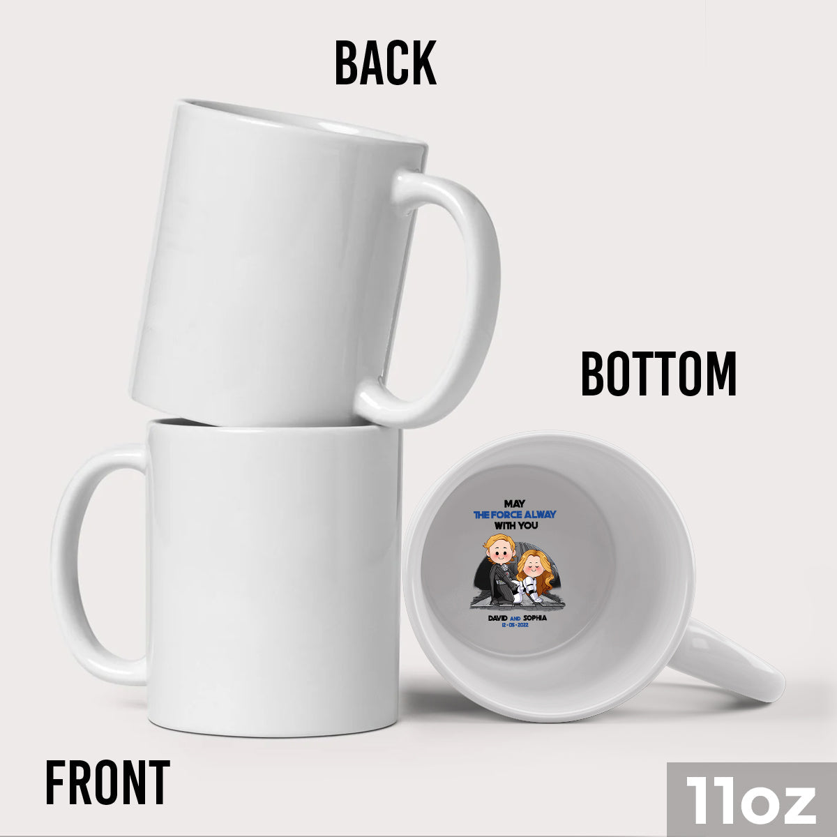 Personalized Hidden Message Coffee Mug with Custom Name - May The Force Be With You Gift Hidden Message Mug GradoCreations