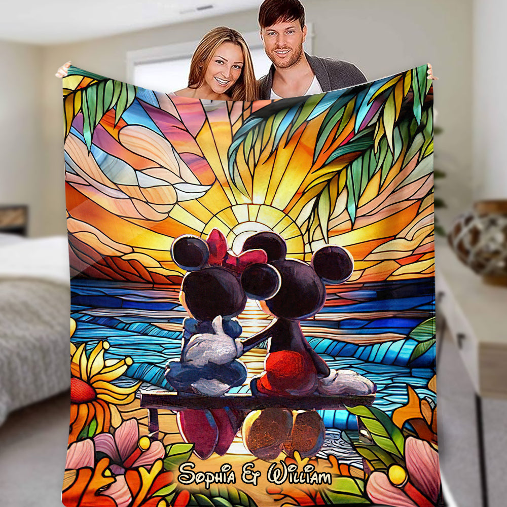 Personalized Romantic Sunset Mouse Blanket Custom Couple Gift Blanket GradoCreations