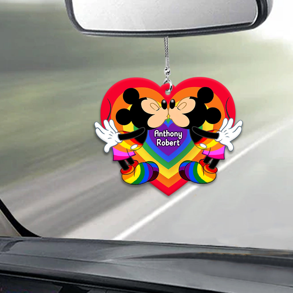 Personalized Car Ornament Love Is Love LGBT Rainbow Gift One-sided Car Ornament GradoCreations