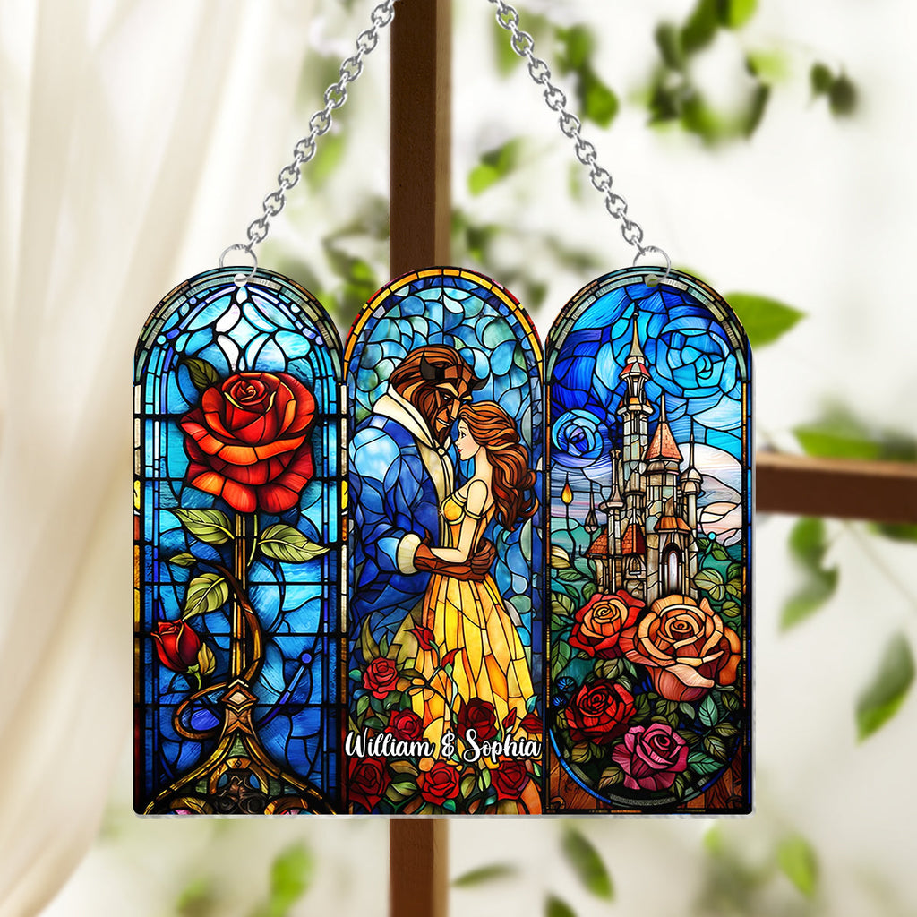 Personalized Beauty and the Beast Suncatcher Ornament Gift Window Hanging Suncatcher Ornament GradoCreations