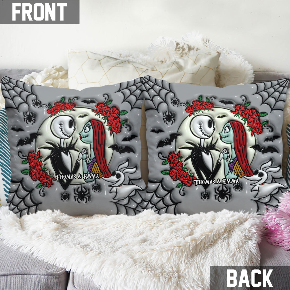 Personalized Nightmare Throw Pillow Custom Name Gift for Anniversary Halloween Throw Pillow GradoCreations