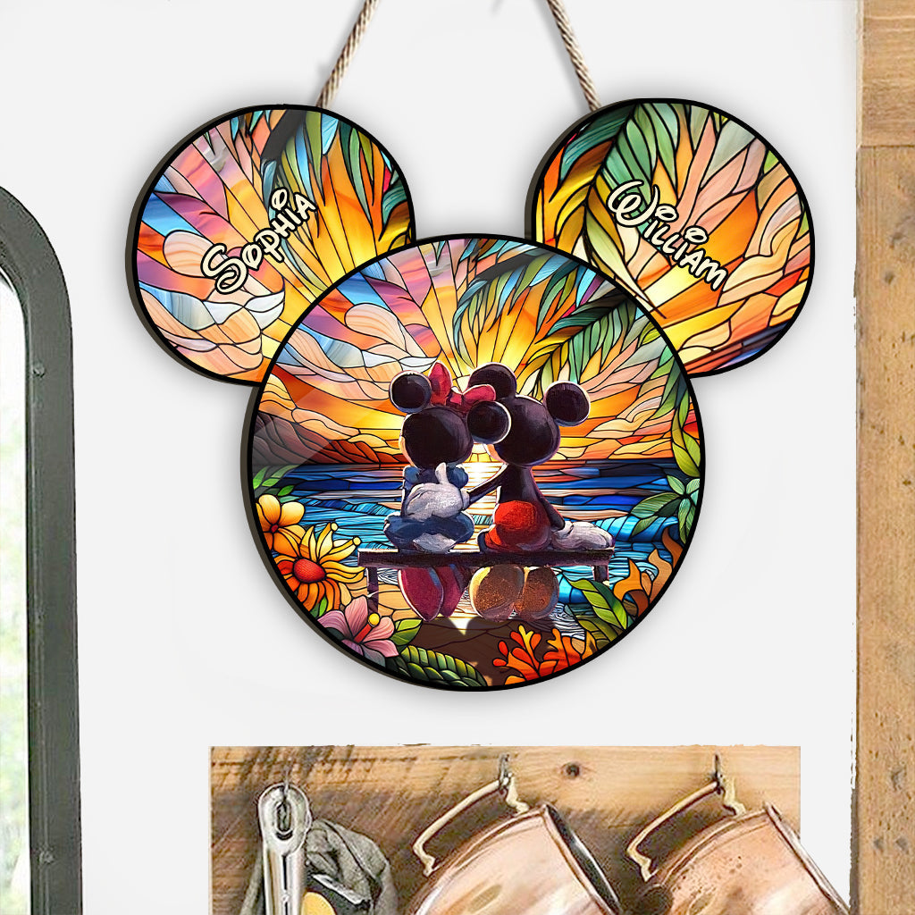 Personalized Mickey Mouse Shaped Wood Sign Custom Name Gift for Couples Wood Sign GradoCreations