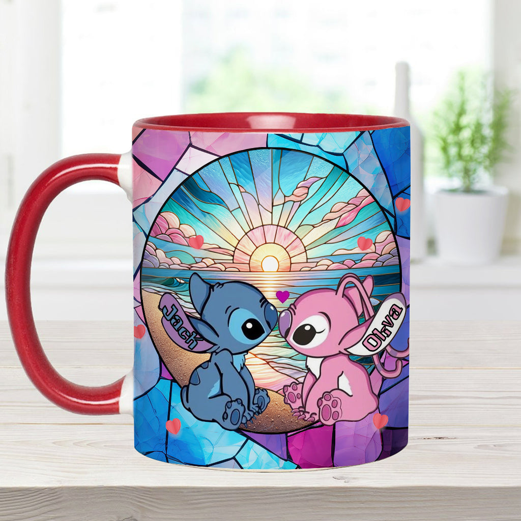 Personalized Ohana Accent Mug with Sunrise Beach Design Gift for Couples Accent Mug GradoCreations