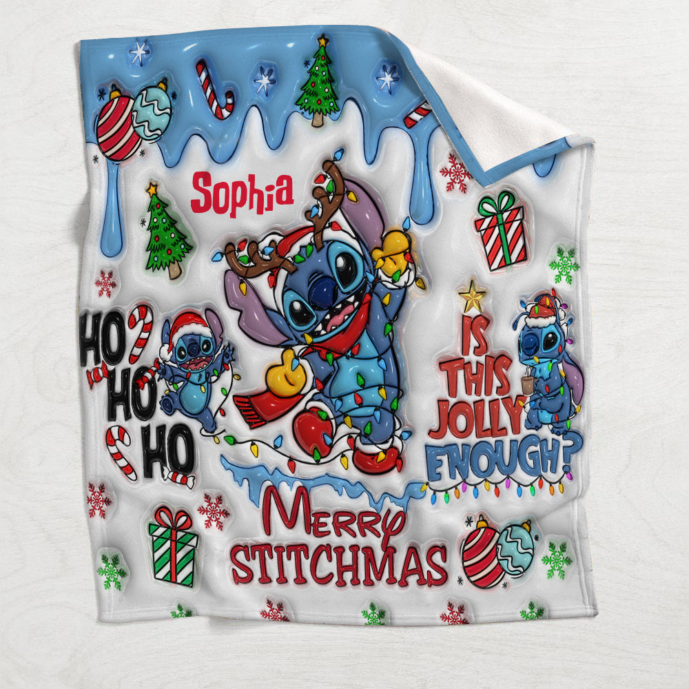 Personalized Merry Stichmas Ohana Blanket Custom Name Gift Blanket GradoCreations
