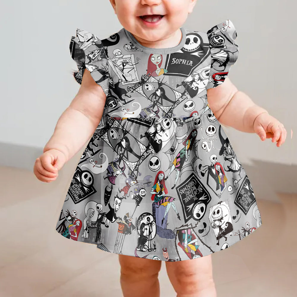 Personalized Nightmare Kids Ruffle Sleeve Dress for Halloween Kid Ruffle Sleeve Dress GradoCreations