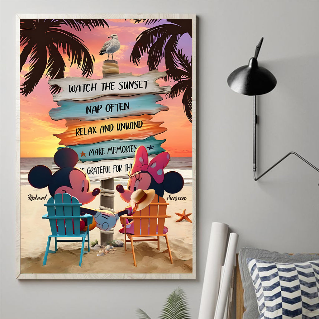 Personalized Mouse Ears Couple Canvas Sunset Beach Art Canvas And Poster GradoCreations