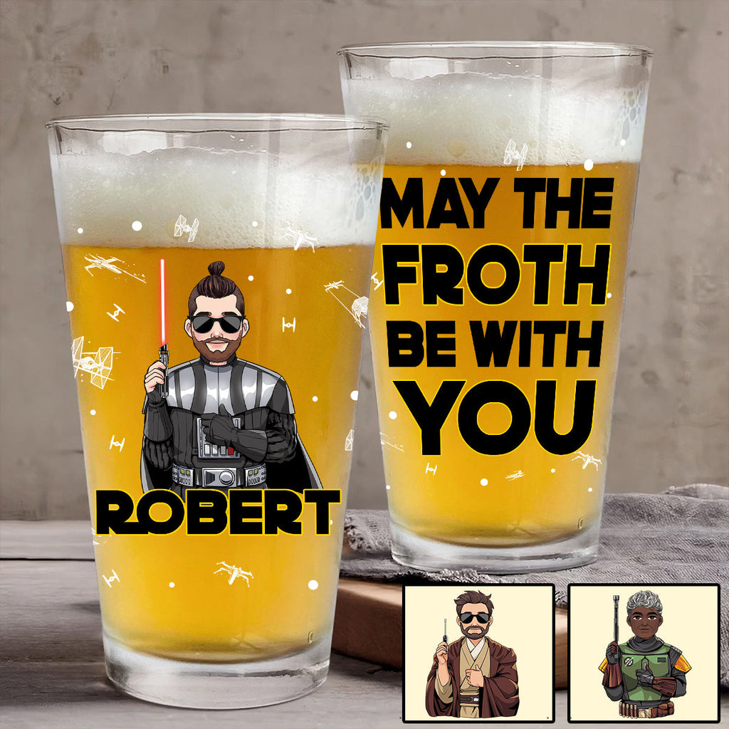 Personalized Beer Glass with Star Wars Theme Custom Name Gift for Dad Beer Glass GradoCreations