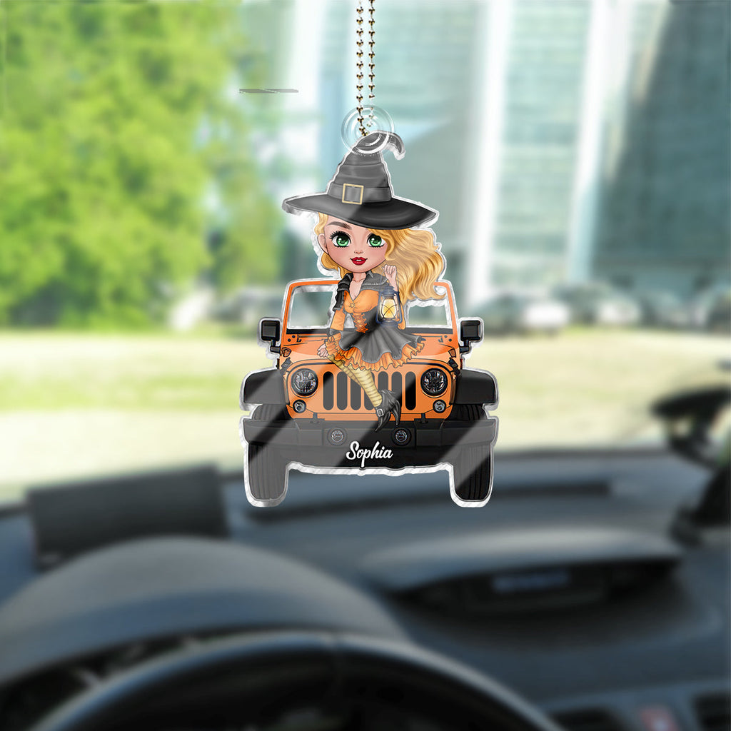 Personalized Witch Car Ornament Custom Shaped Gift for Halloween One-sided Custom Shaped Car Ornament GradoCreations