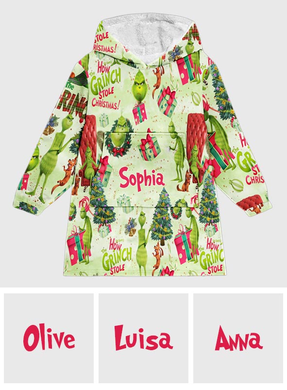 Personalized How the Grinch Stole Christmas Blanket Hoodie for Kids Blanket Hoodie GradoCreations