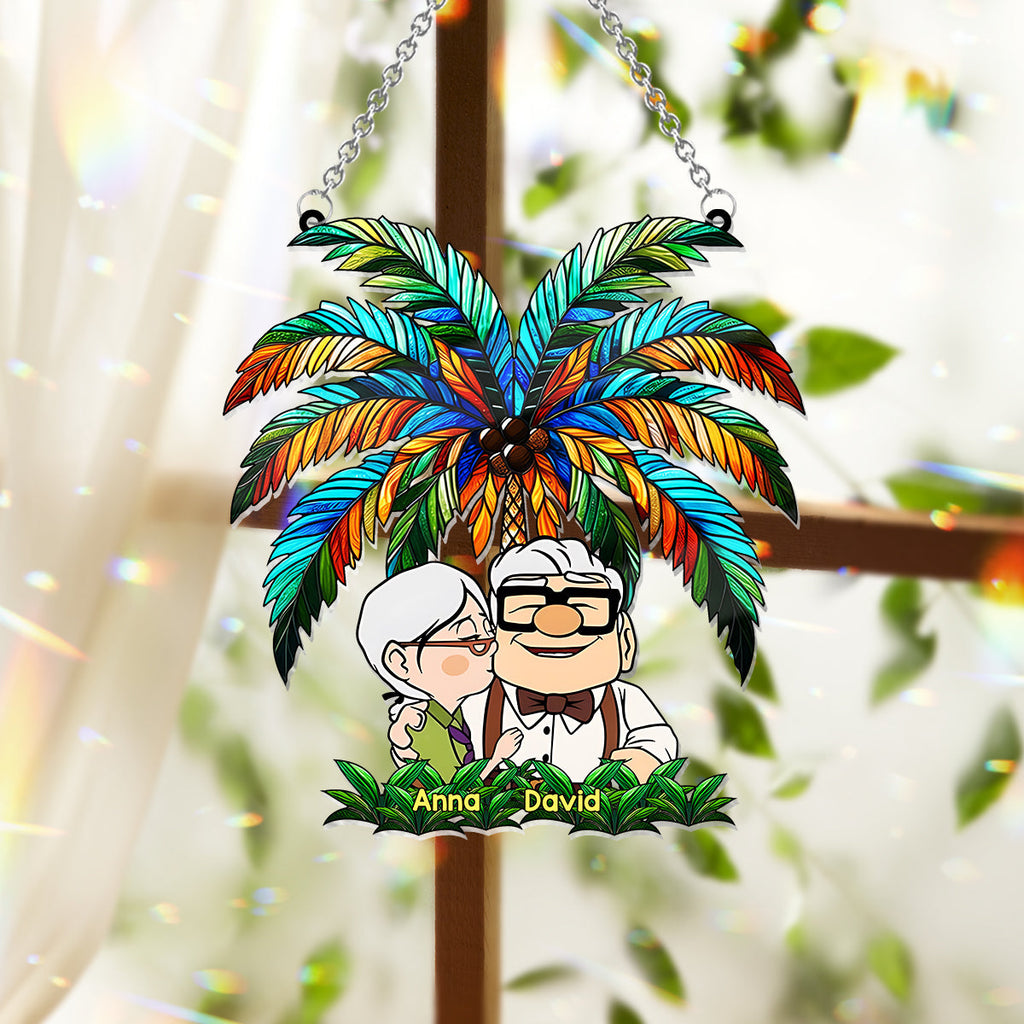 Personalized Palm Tree Suncatcher Ornament for Couples & Animal Lovers Window Hanging Suncatcher Ornament GradoCreations
