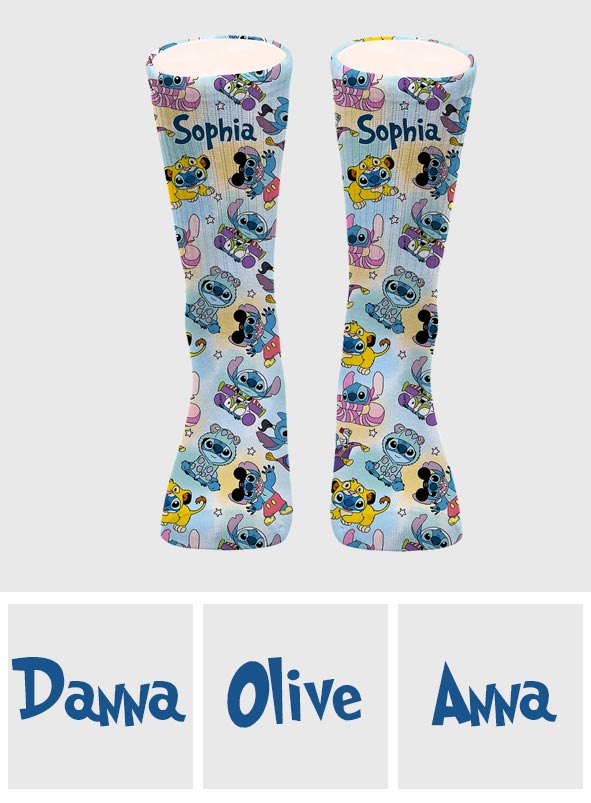 Personalized Cute Monsters Socks Custom Name Gift for Kids Socks GradoCreations
