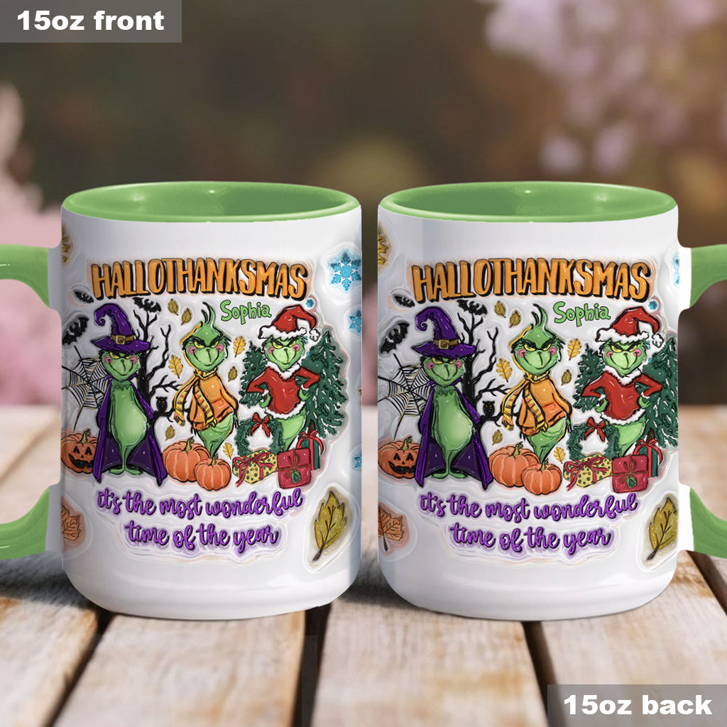 Personalized Hallothanksmas Accent Mug Custom Name Gift for Christmas Accent Mug GradoCreations