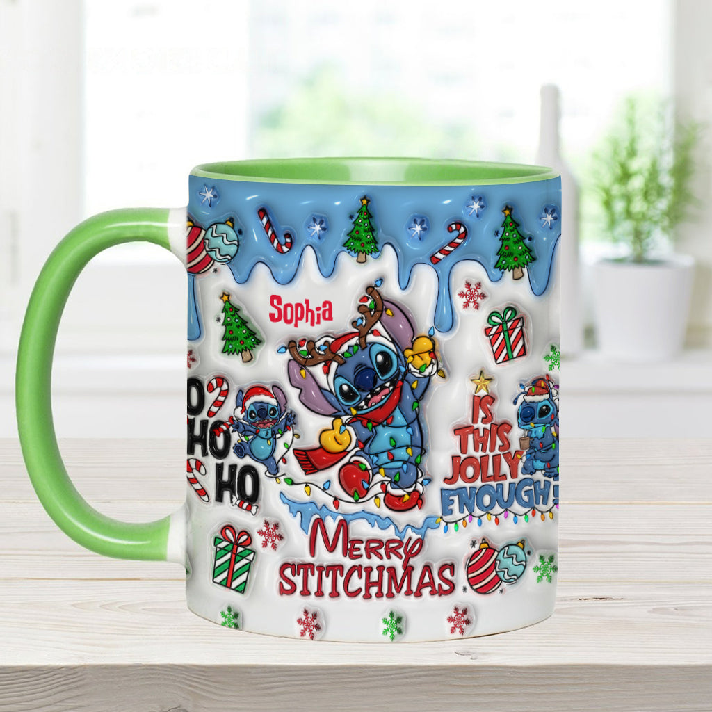 Personalized Merry Stitchmas Accent Mug Custom Name Gift Accent Mug GradoCreations