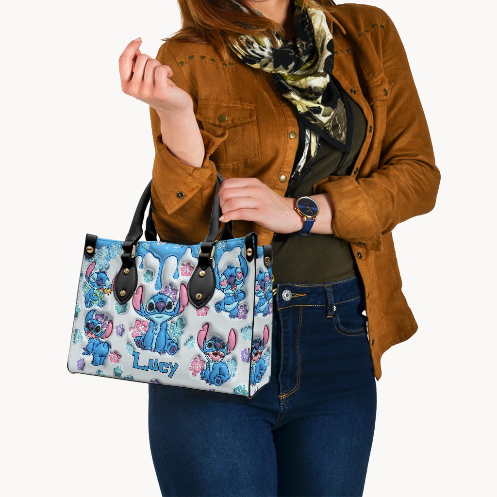 Personalized Ohana Leather Handbag Gift for Her - Floral Design Leather Handbag GradoCreations
