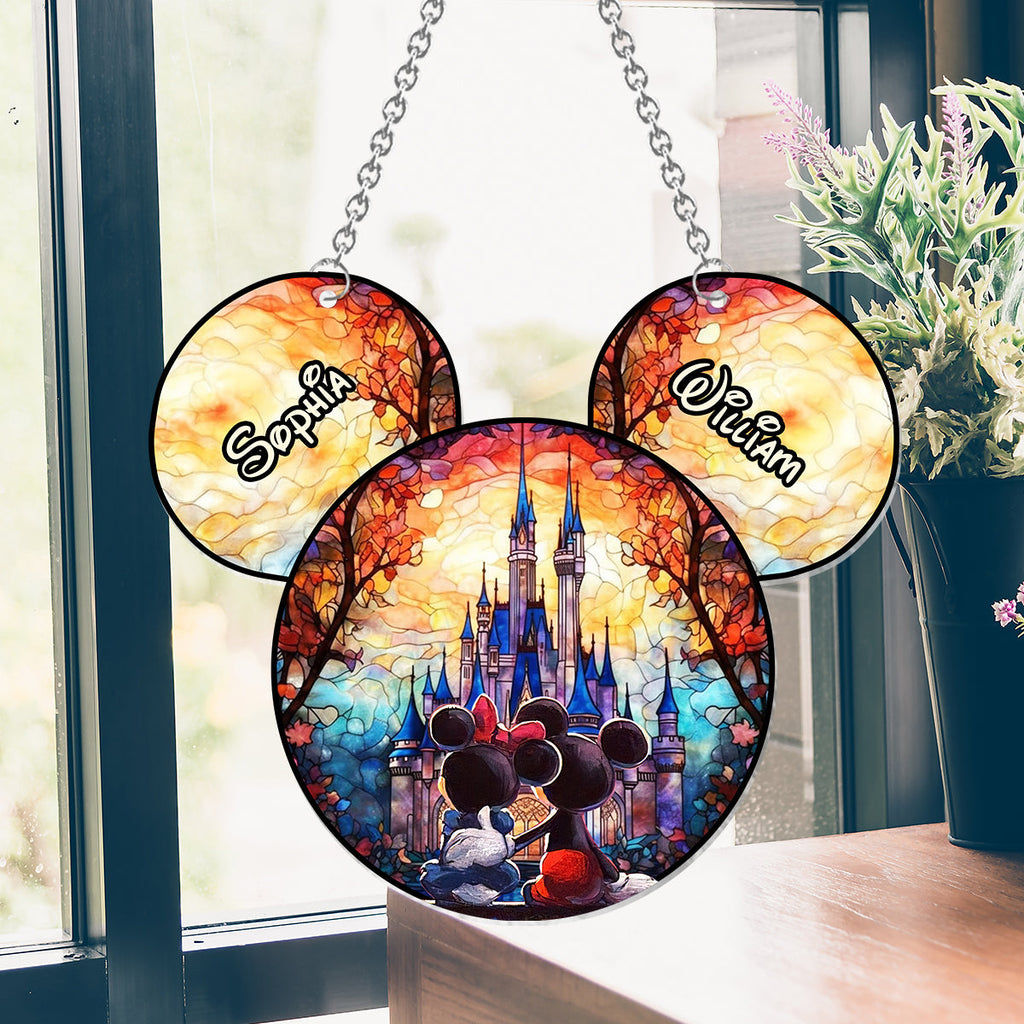 Personalized Disney Castle Suncatcher Ornament Gift for Couples Window Hanging Suncatcher Ornament GradoCreations