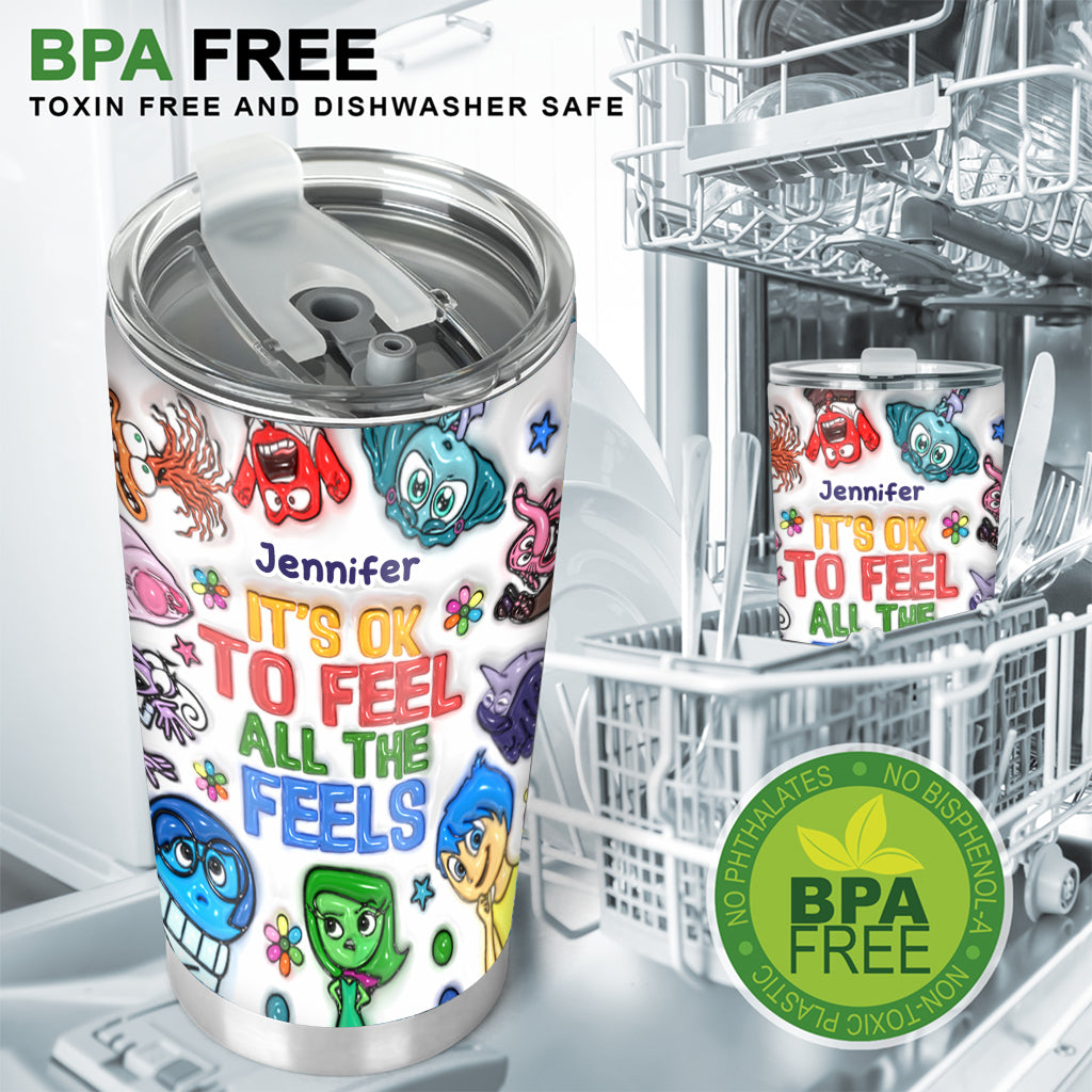 Personalized Tumbler It's Ok To Feel All The Feels Gift for Kids Tumbler GradoCreations