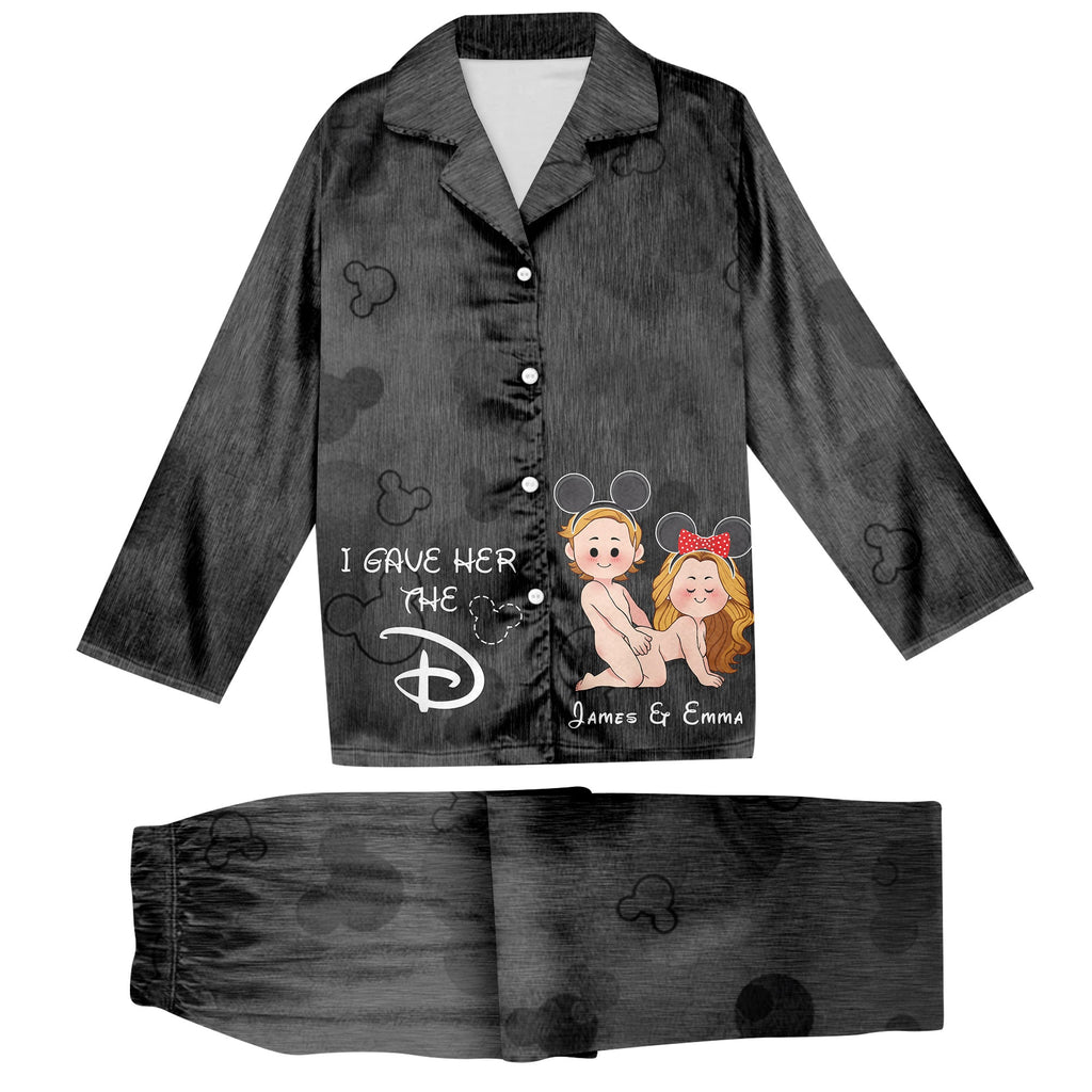 Personalized Satin Pajama Set for Couples with Custom Names & Design Button Down Pajamas GradoCreations