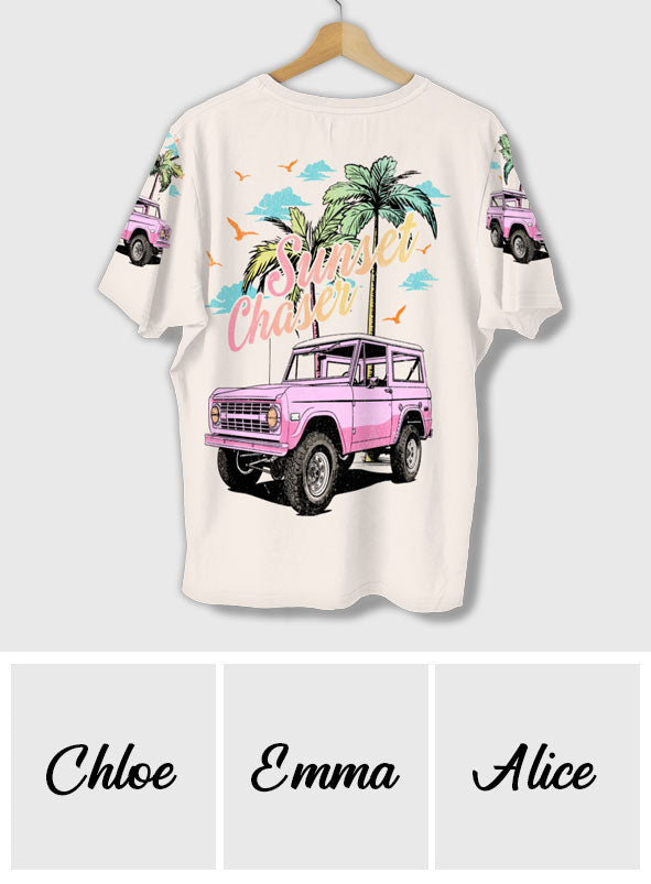 Personalized Sunset Chaser All Over Shirt with Custom Name for Beach Lovers All Over Shirt GradoCreations
