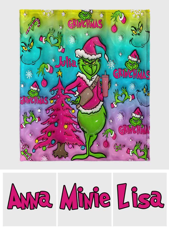 Personalized Grinch Christmas Blanket Custom Name Gift Blanket GradoCreations