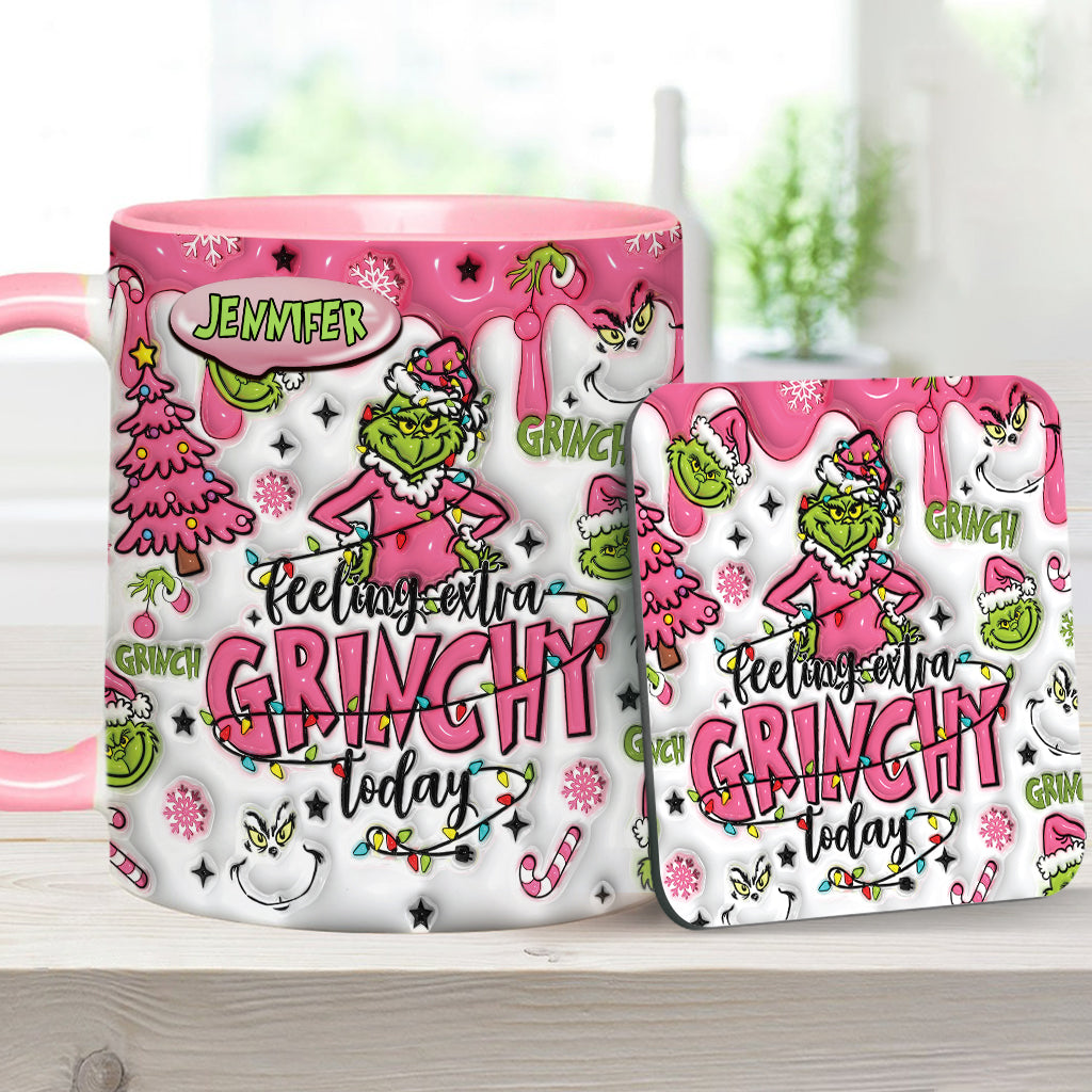 Personalized Grinch Accent Mug & Coaster Gift for Christmas Accent Mug GradoCreations