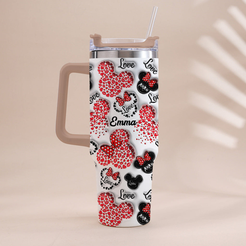 Personalized Mouse Heart Tumbler with Handle for Moms | Unique Christmas Gift Tumbler With Handle GradoCreations
