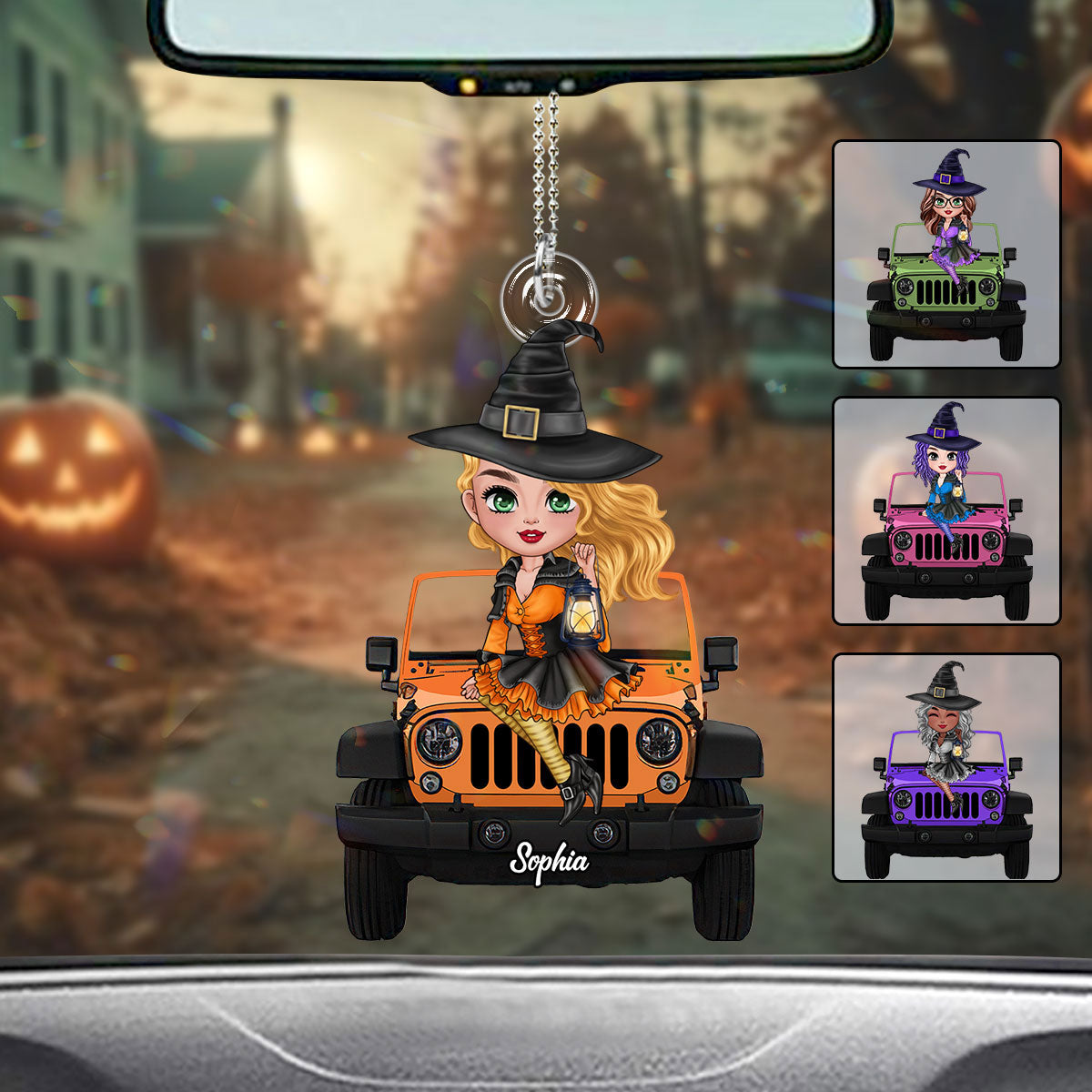 Personalized Witch Car Ornament Custom Shaped Gift for Halloween One-sided Custom Shaped Car Ornament GradoCreations