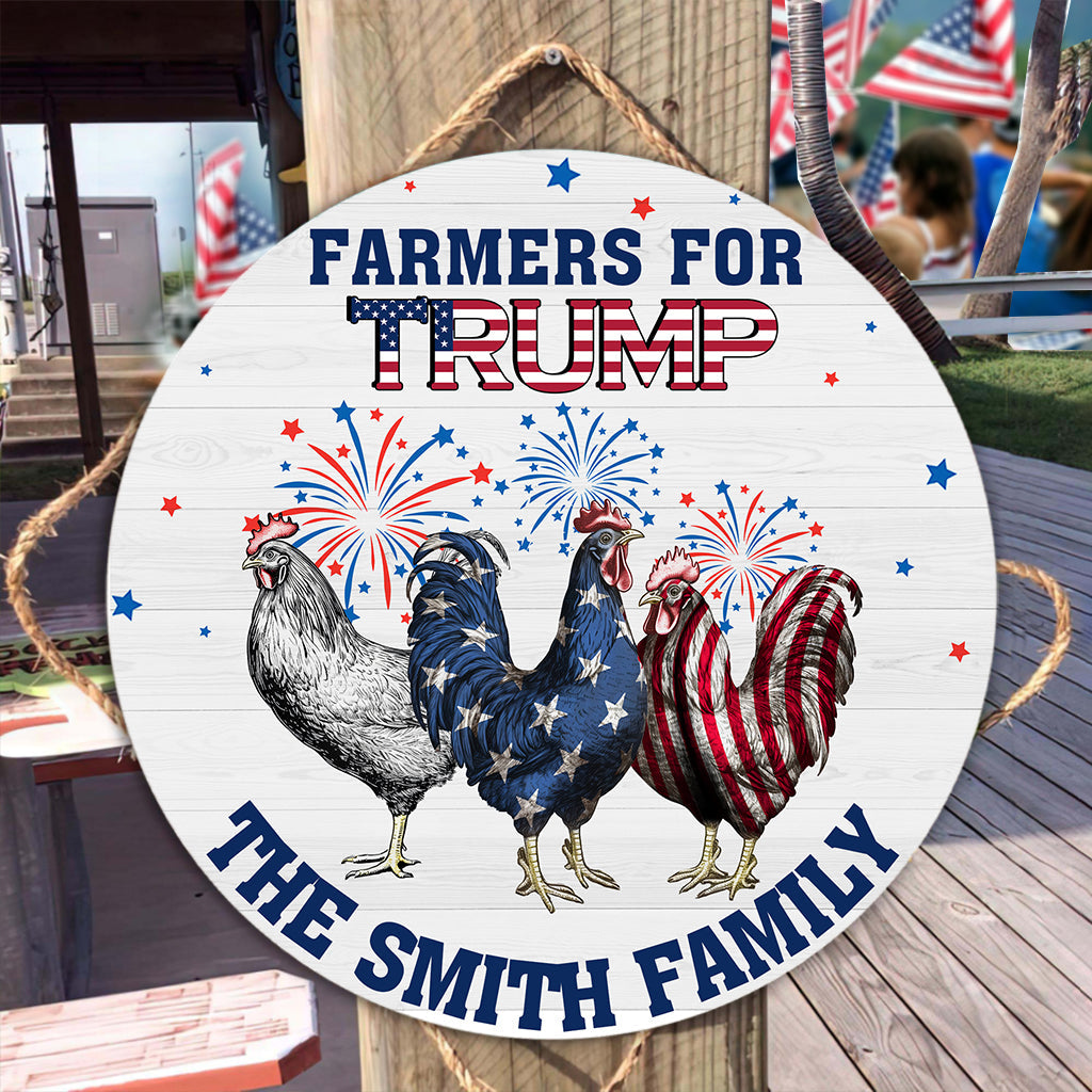 Personalized Round Wood Sign with Family Name & Americana Design Round Wood Sign GradoCreations