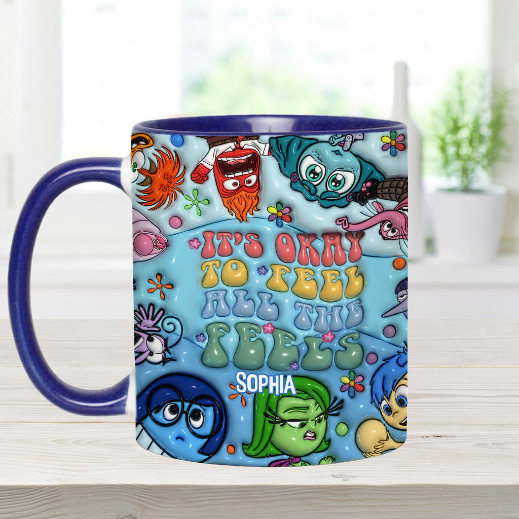 Personalized Ceramic Accent Mug 'It's Okay To Feel All The Feels' Gift for Kids Accent Mug GradoCreations