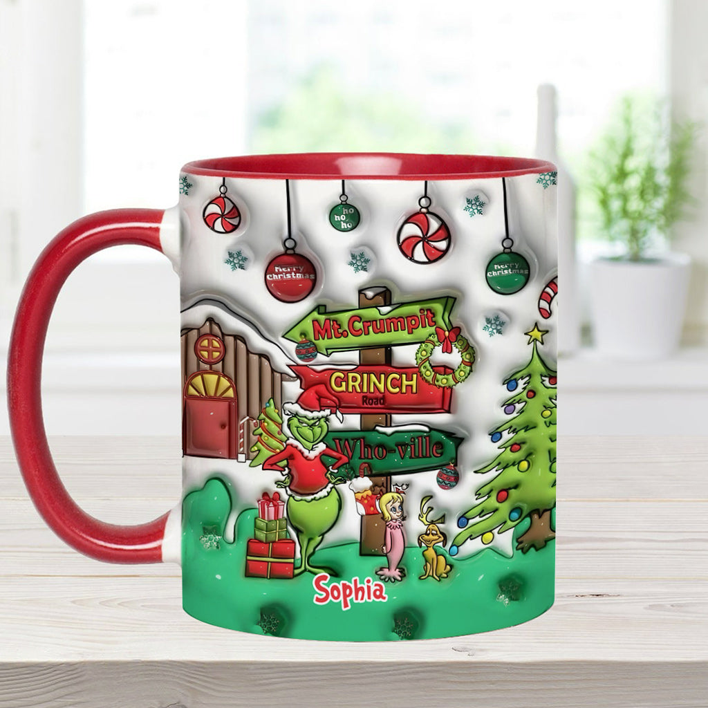 Personalized Christmas Accent Mug Grinch Design Custom Name Gift Accent Mug GradoCreations
