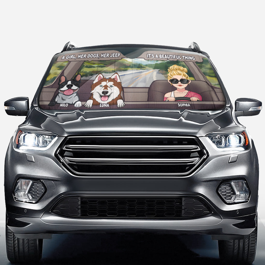 Personalized Dog Car Sunshade Custom Name Gift for Dog Lovers Car Sunshade GradoCreations