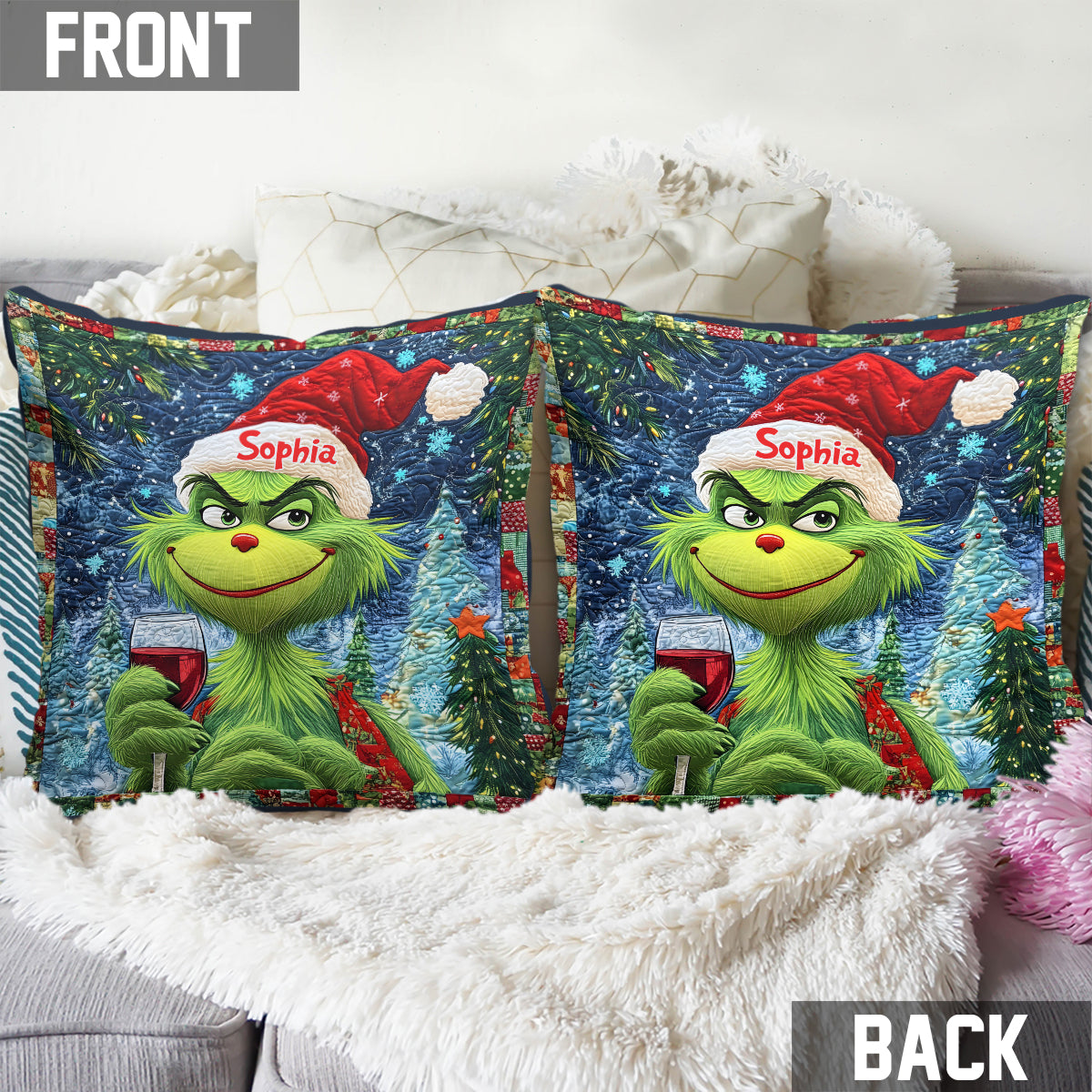 Personalized Merry Grinchmas Throw Pillow with Name for Christmas Throw Pillow GradoCreations