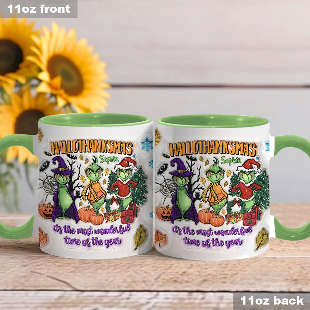 Personalized Hallothanksmas Accent Mug Custom Name Gift for Christmas Accent Mug GradoCreations