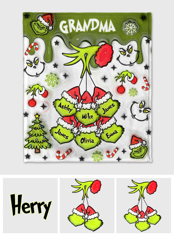 Personalized Christmas Blanket with Snowflakes & Grinch Design for Grandma Blanket GradoCreations