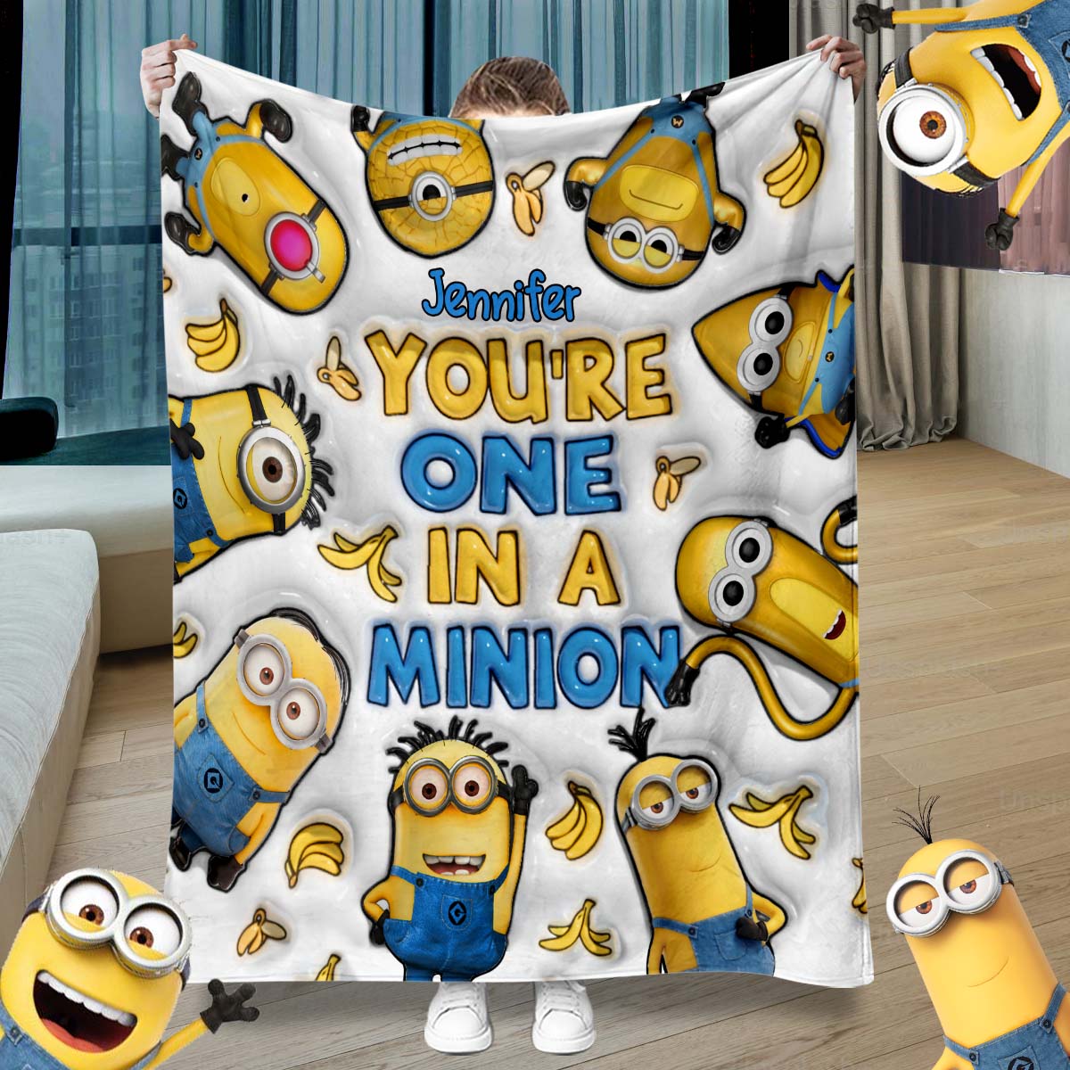 Personalized Minion Blanket Custom Name Gift for Kids Blanket GradoCreations