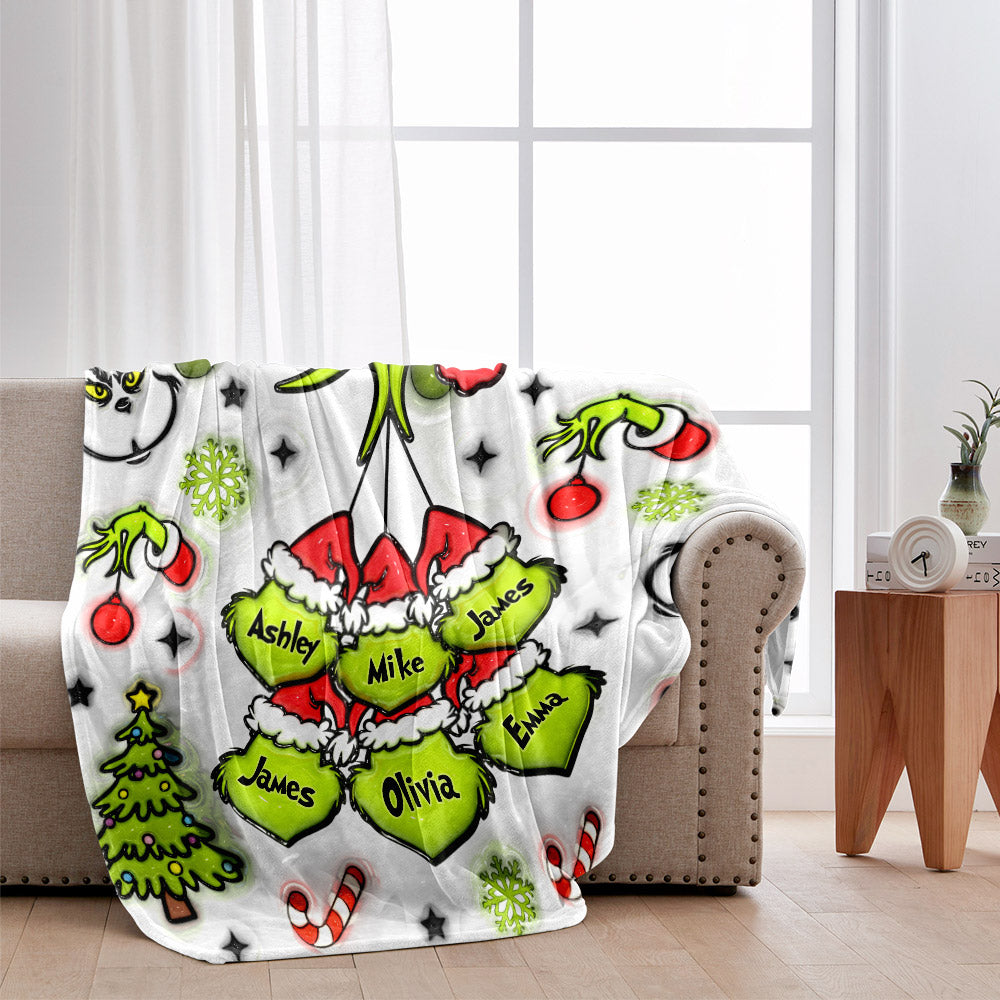 Personalized Christmas Blanket with Snowflakes & Grinch Design for Grandma Blanket GradoCreations
