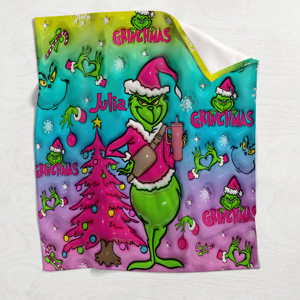 Personalized Grinch Christmas Blanket Custom Name Gift Blanket GradoCreations