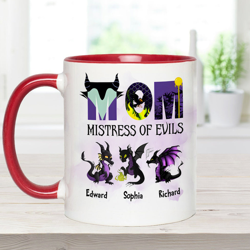 Personalized Two-Tone Accent Mug with 'Mistress of Evils' Design for Mom Accent Mug GradoCreations