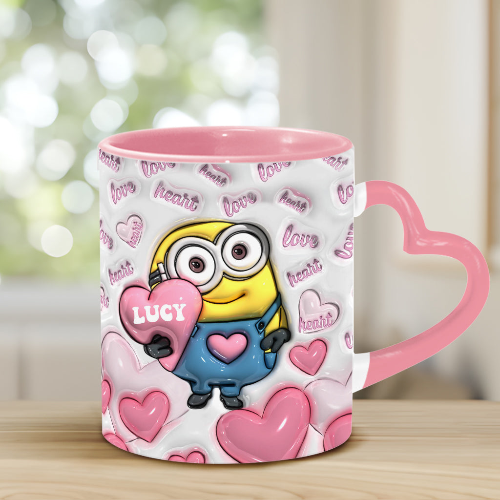 Personalized Heart Handle Mug Minion Design Custom Name Gift for Valentine’s Day Heart Handle Mug GradoCreations
