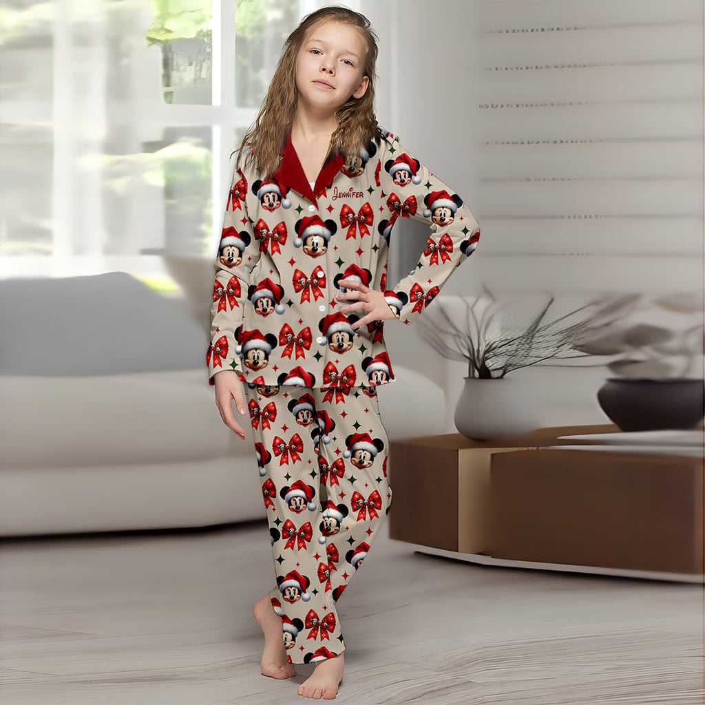 Personalized Cute Mouse Christmas Pajamas Button Down Set Button Down Pajamas GradoCreations