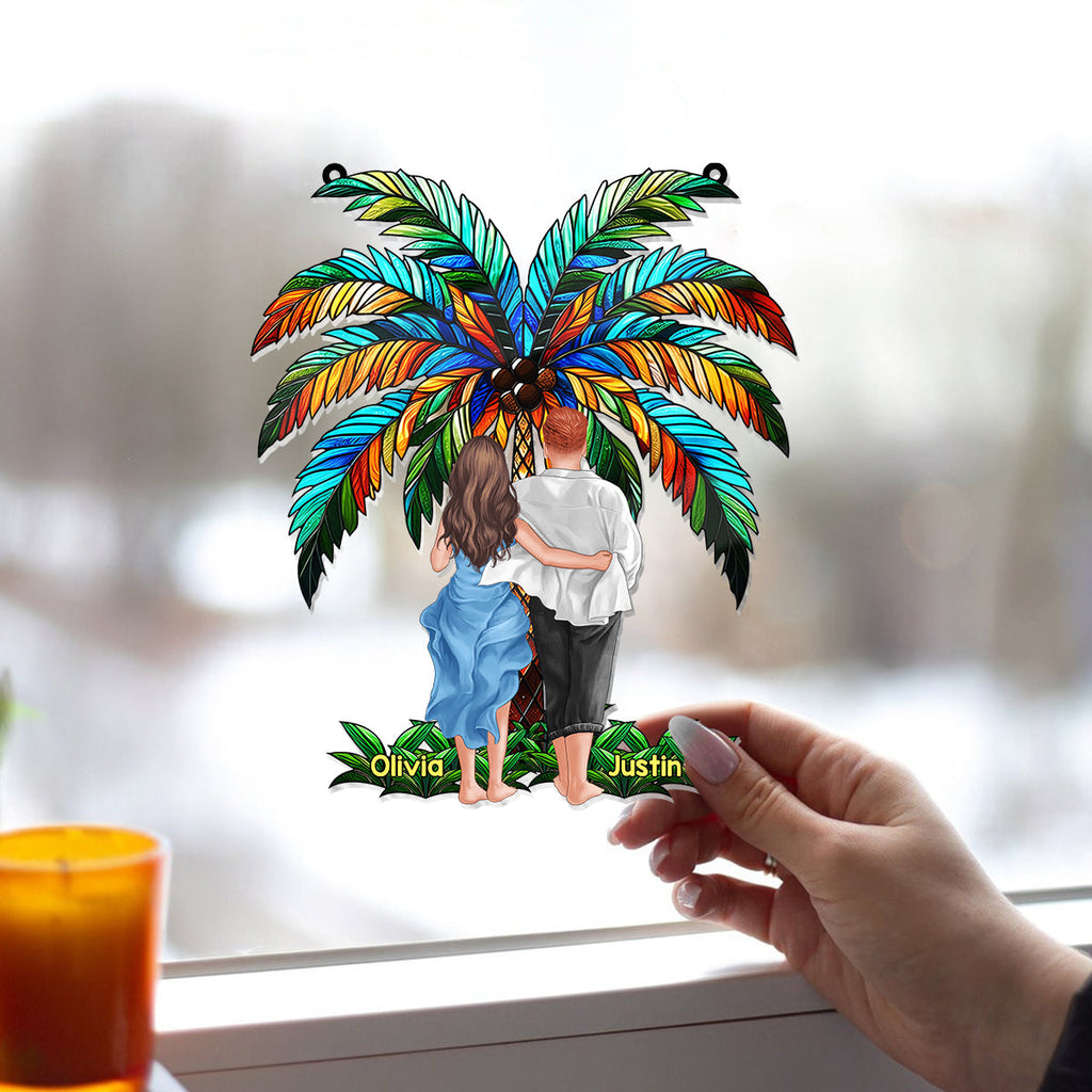 Personalized Couple Suncatcher Ornament Custom Name Gift Under Palm Tree Window Hanging Suncatcher Ornament GradoCreations
