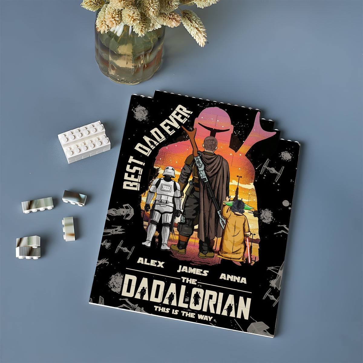 Personalized Dadalorian Building Block Gift for Dad - Custom Name Decor One-sided Rectangle Building Brick Blocks GradoCreations