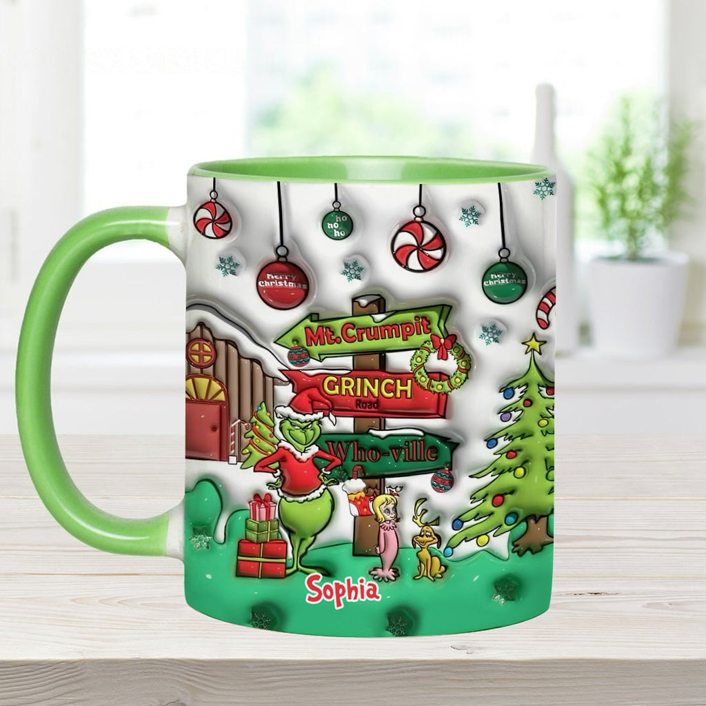 Personalized Christmas Accent Mug Grinch Design Custom Name Gift Accent Mug GradoCreations